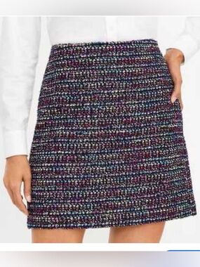 LOFT Multicolor textured Tweed Mini Skirt in Navy and Berry size 2 NWT